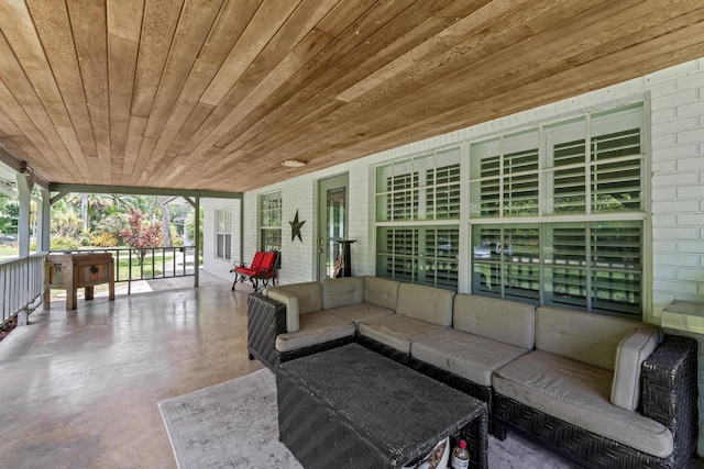 exterior space featuring wood ceiling