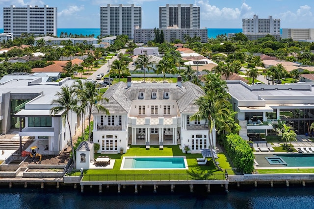 aerial view with a water view