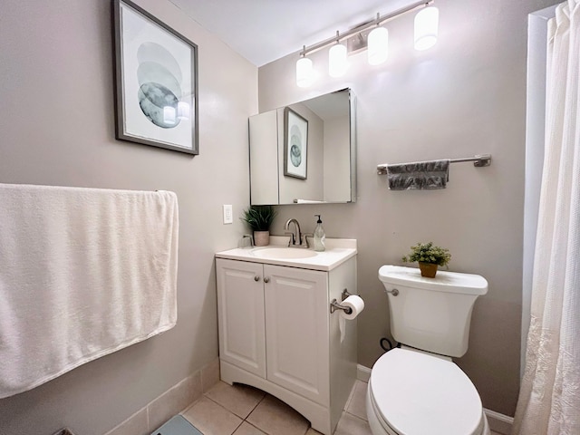 bathroom featuring tile patterned flooring, toilet, and vanity