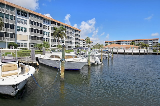 view of dock with a water view