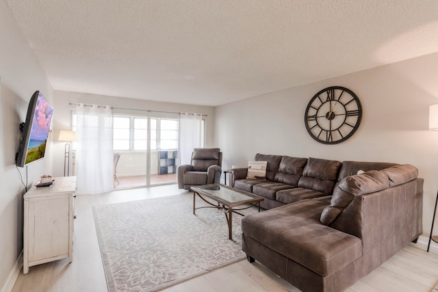 living room featuring a textured ceiling