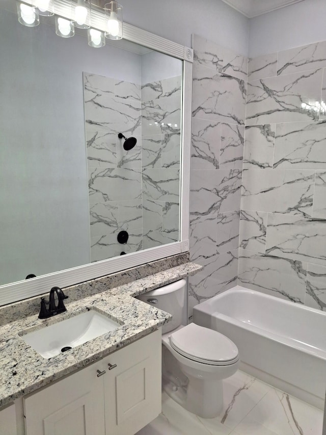 7504 SE Marsh Fern Ln, Hobe Sound, FL 33455 - full bathroom featuring marble finish floors, vanity, and washtub / shower combination