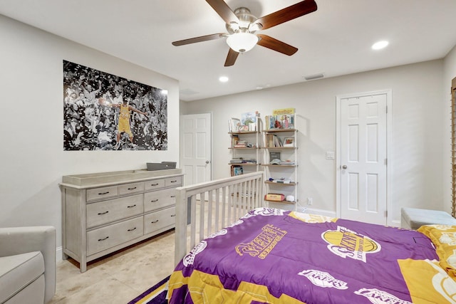 bedroom featuring ceiling fan