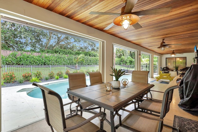 sunroom / solarium featuring wooden ceiling