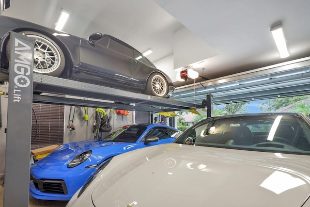 garage with a garage door opener