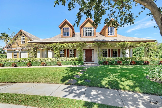 view of front of home with a front lawn