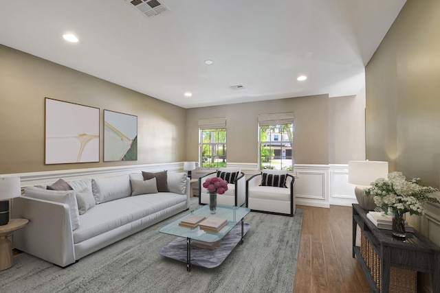 living room featuring dark hardwood / wood-style floors