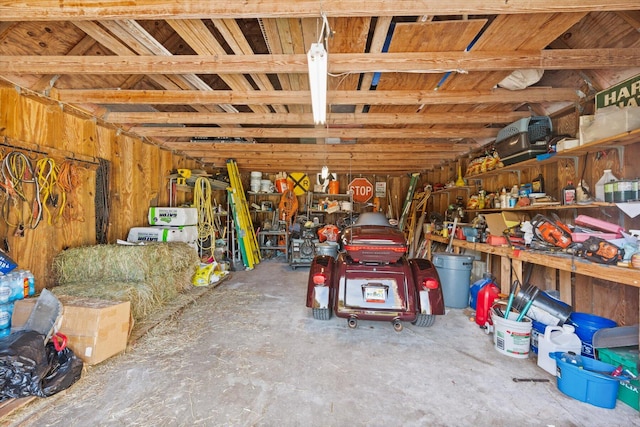 garage featuring a workshop area