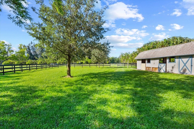 view of yard featuring an outbuilding and a rural view