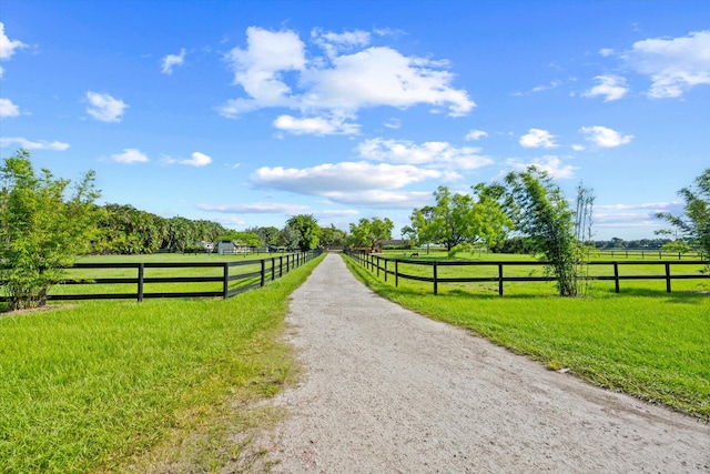 view of road with a rural view