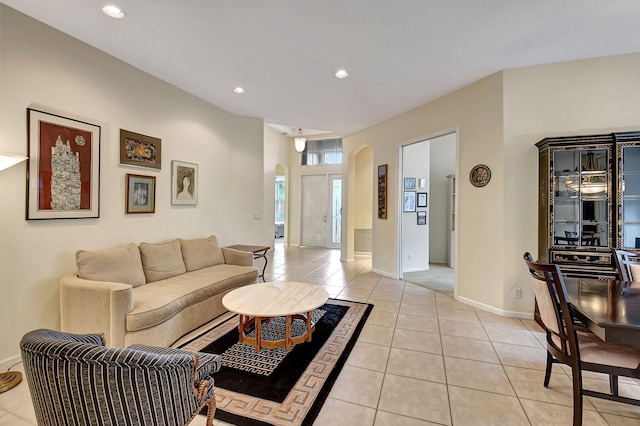 living room with light tile patterned flooring