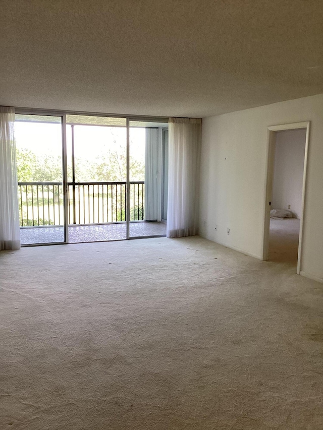 spare room featuring a textured ceiling and light colored carpet