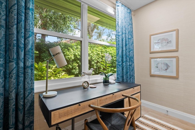 dining room with a healthy amount of sunlight and wood-type flooring