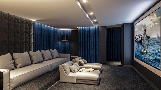 cinema room featuring carpet floors