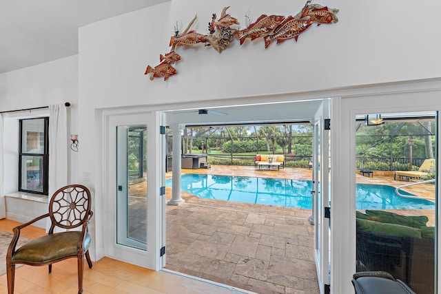 view of pool featuring a fenced in pool