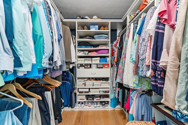 spacious closet featuring light wood-style flooring