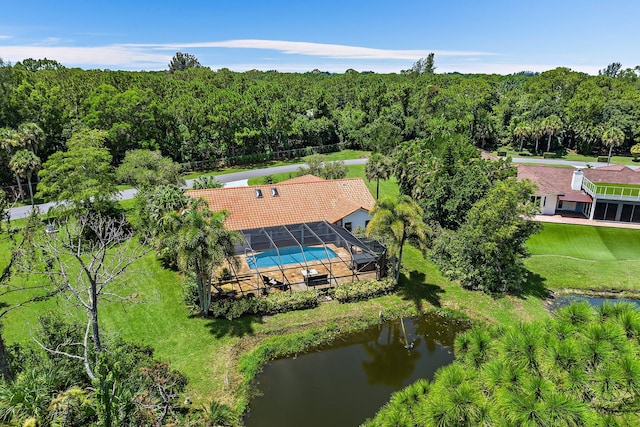 bird's eye view featuring a water view