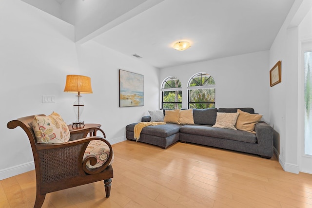 living room with light hardwood / wood-style floors