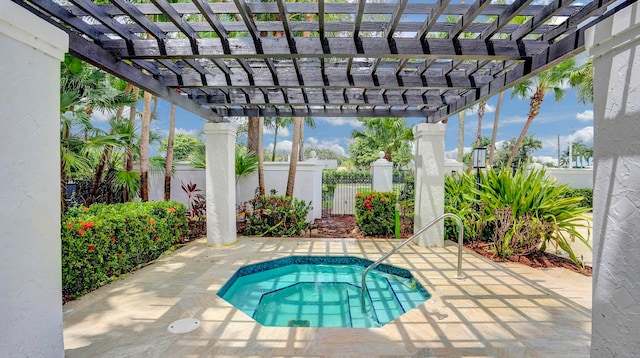 view of swimming pool with a pergola and a patio area