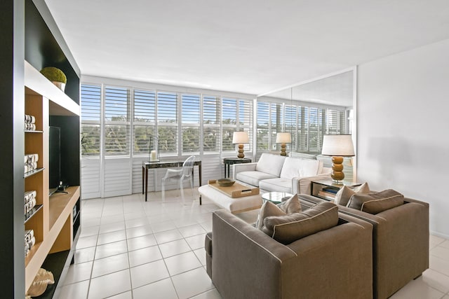 living room with light tile patterned floors