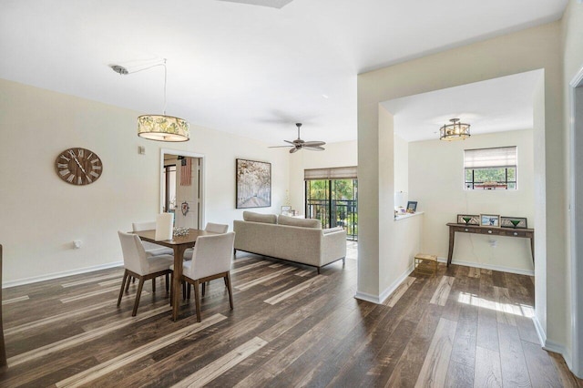 interior space with a wealth of natural light, ceiling fan, and hardwood / wood-style floors