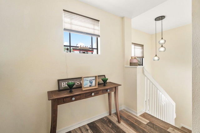 interior space with dark hardwood / wood-style flooring