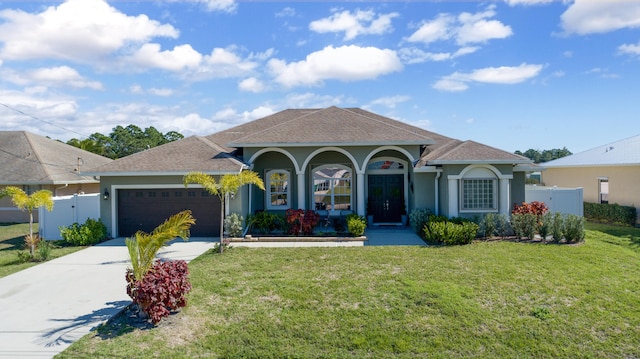 view of front of home featuring a garage and a front lawn