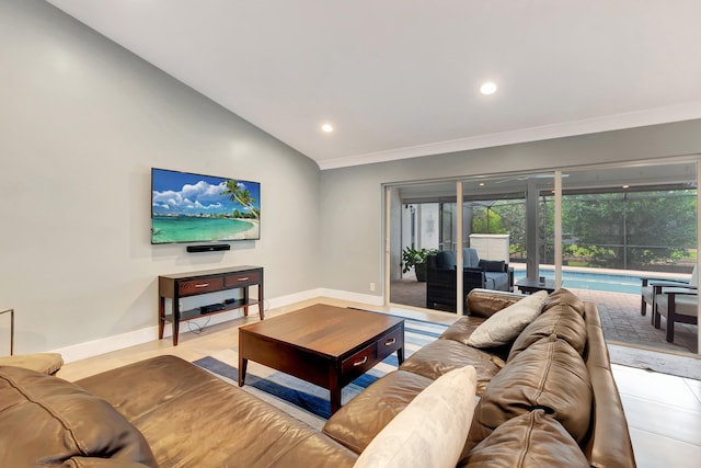 living room with vaulted ceiling