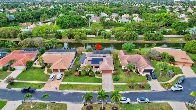 aerial view with a water view