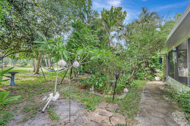 view of yard with a sunroom