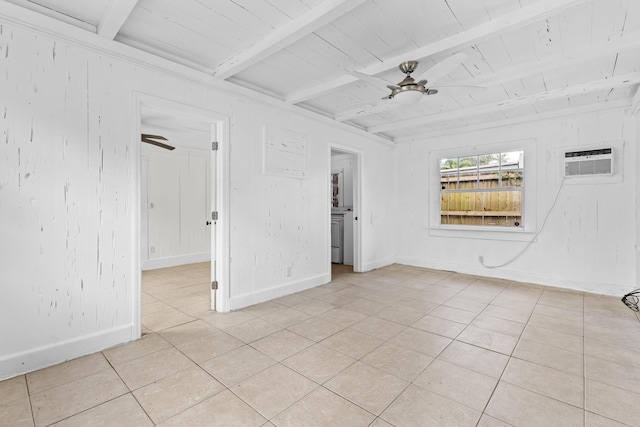 435 35th St, West Palm Beach, FL 33407 - unfurnished room with beam ceiling, light tile patterned floors, ceiling fan, and an AC wall unit