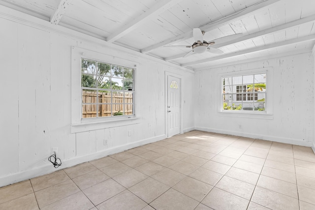 435 35th St, West Palm Beach, FL 33407 - unfurnished room with wood ceiling, plenty of natural light, and tile patterned flooring