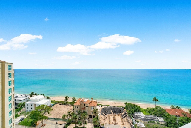 view of water feature with a beach view