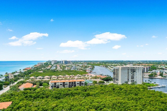 drone / aerial view featuring a water view