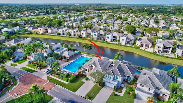 aerial view with a water view