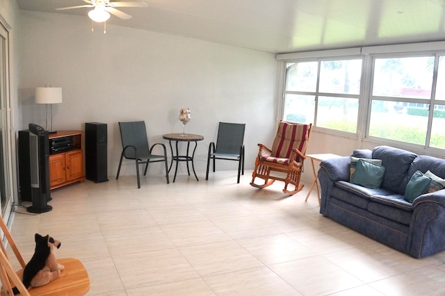 living room with ceiling fan