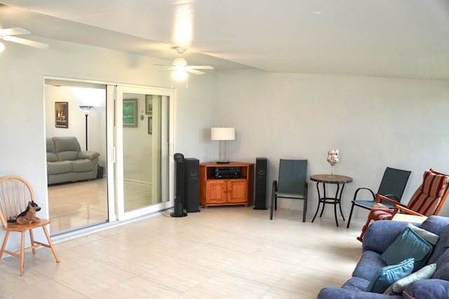 living room with ceiling fan