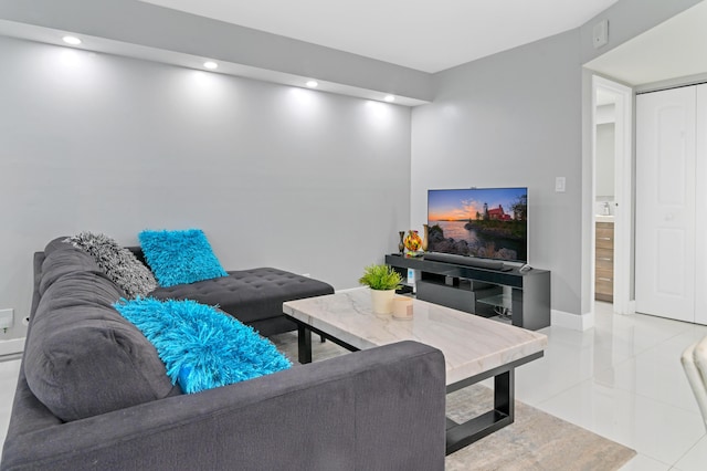 living room featuring light tile patterned floors