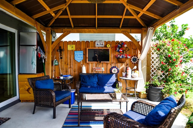 view of patio / terrace featuring outdoor lounge area and a gazebo