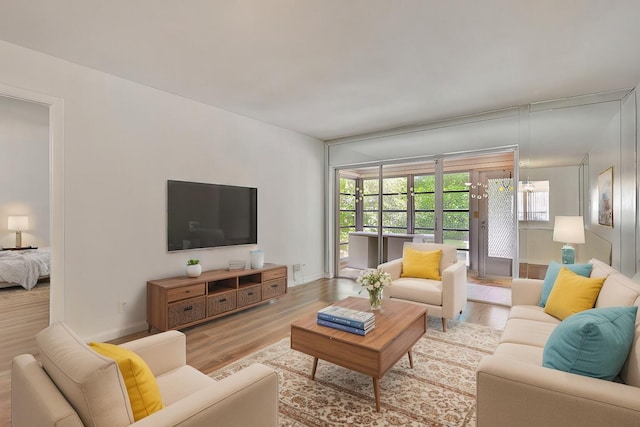 living room with light wood-type flooring