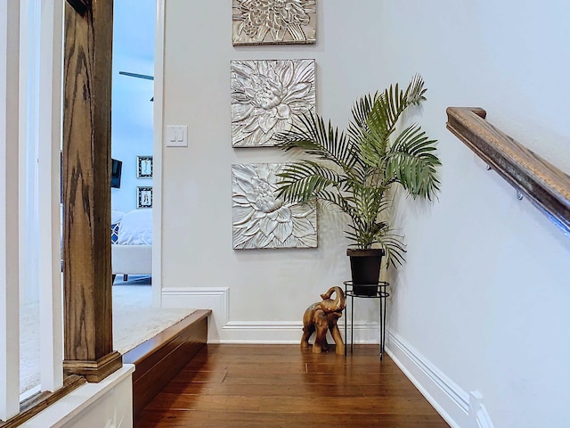 hall with dark hardwood / wood-style floors