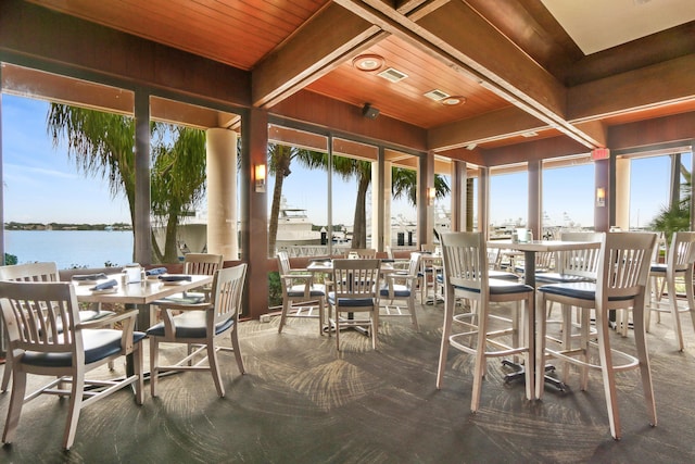 view of patio featuring a water view