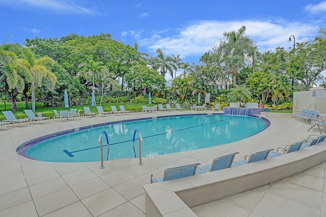 view of swimming pool with a patio area