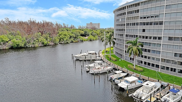 view of water feature featuring a dock