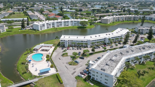 aerial view featuring a water view