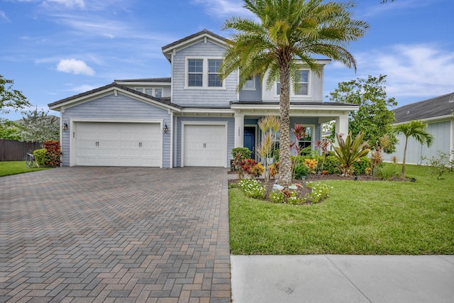 view of front of home with a garage and a front yard