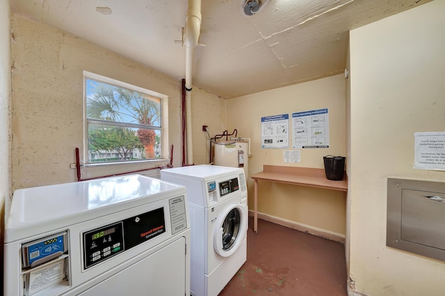 laundry room with separate washer and dryer and electric water heater