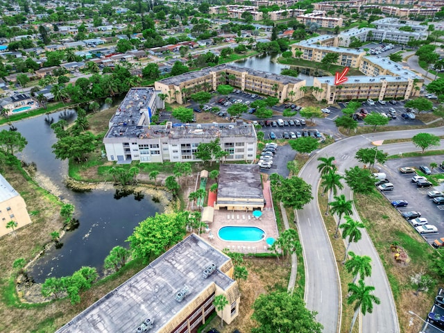 aerial view with a water view