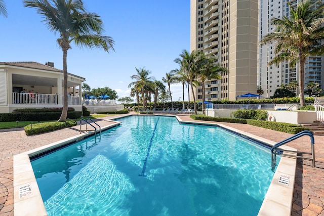 view of pool featuring a patio