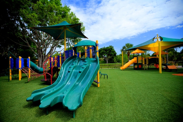 view of play area featuring a yard